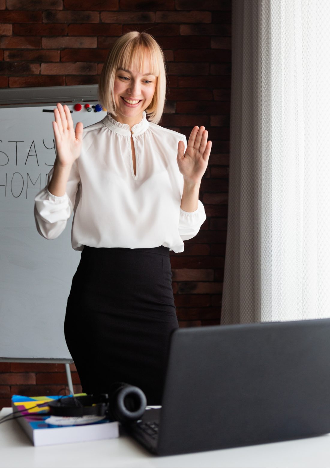 Teacher finishing an online class